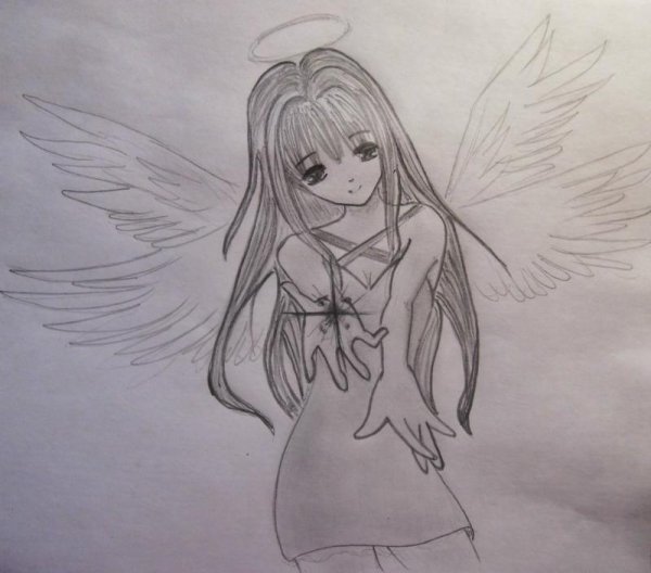 Рисунки аниме карандашом ангелов