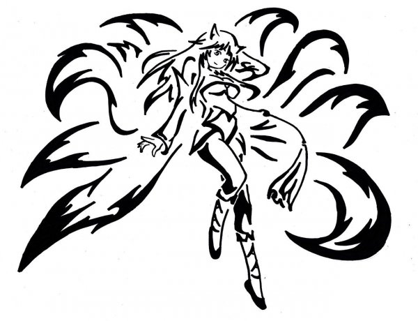 Девятихвостый Лис черно белый