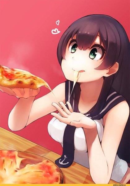 Аниме девушка с пиццей
