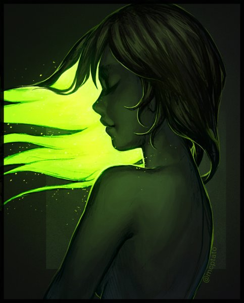 Девушка со светящимися глазами арт
