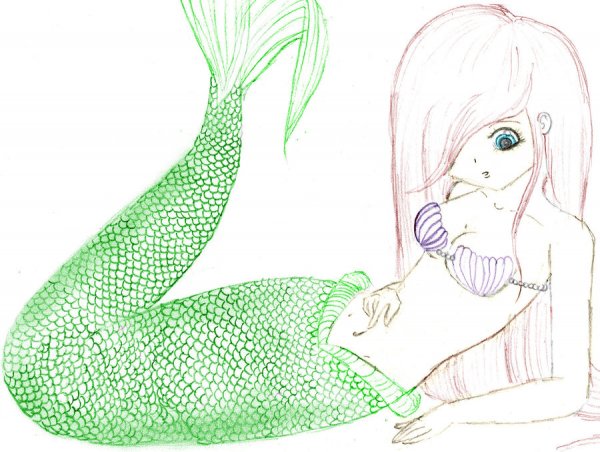 Нарисовать аниме русалку