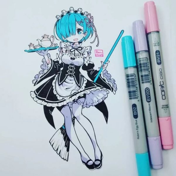 Аниме девочка маркерами