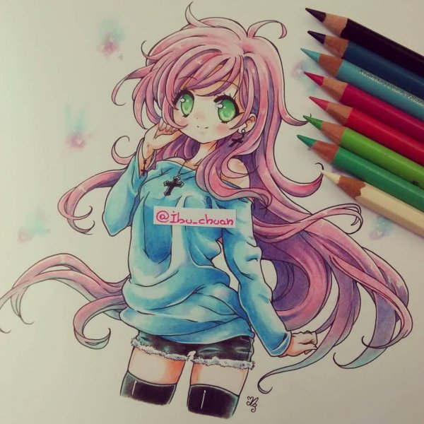 Аниме карандашами разноцветными