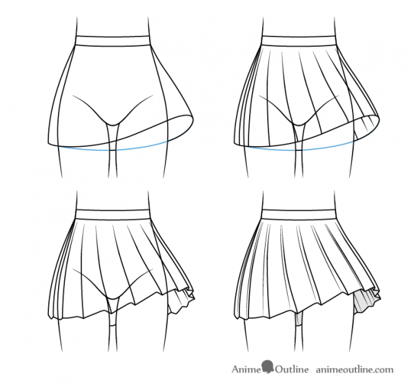 Рисование юбки аниме
