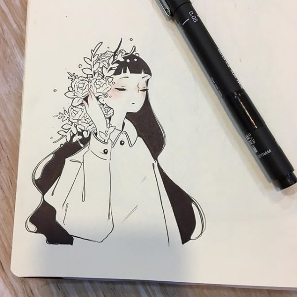 Рисунки тушью аниме