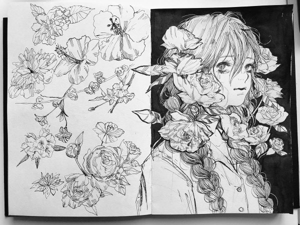 Рисунки тушью аниме