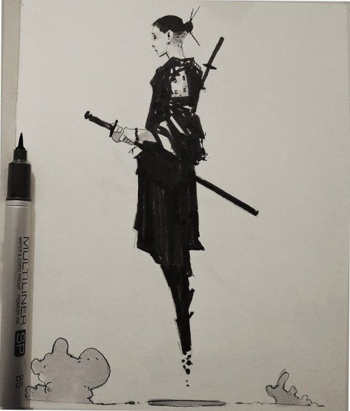 Самурай рисунок тушью