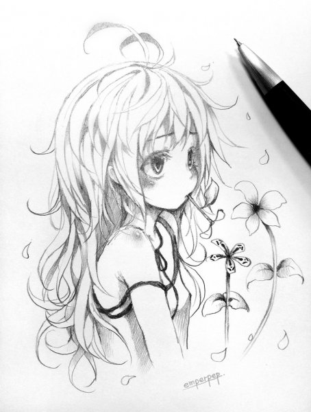 Рисунки в. стиле аниме тушью