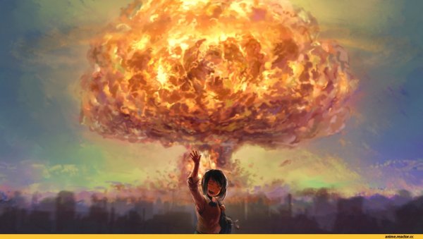 Человек на фоне ядерного взрыва