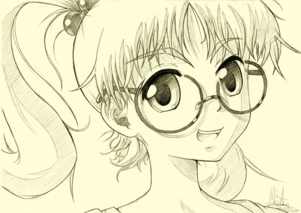 Аниме лицо девушки с круглыми очками