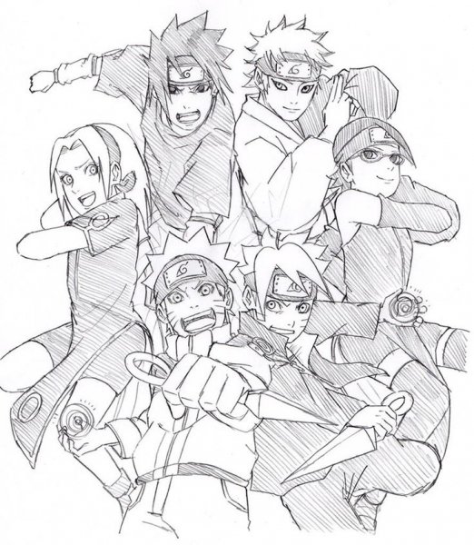 Команда Боруто карандашом