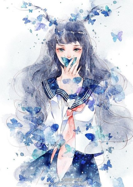 Аниме персонажи акварелью