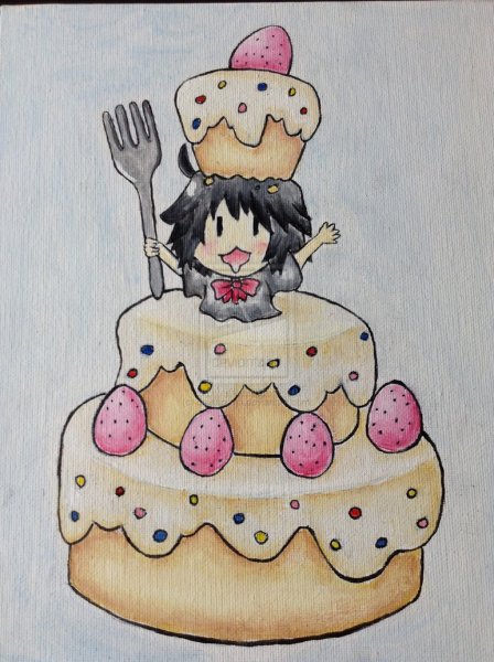 Девочка с тортом арт