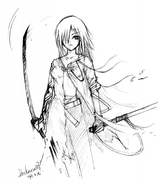 Аниме воин карандашом