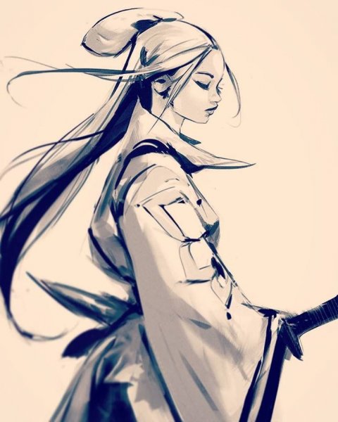 Девушка Самурай скетч