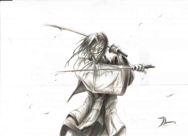 Самурай девушка карандашом