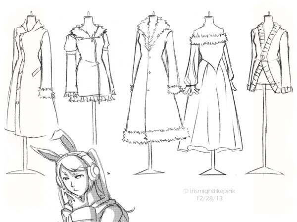 Верхняя одежда аниме карандашом