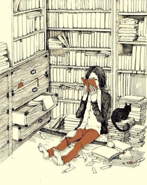 Человек в библиотеке арт