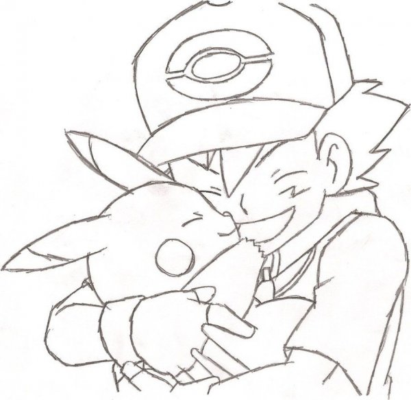 Раскраска покемон Эш и Пикачу