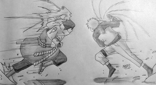 Нарисовать бой Наруто и Саске