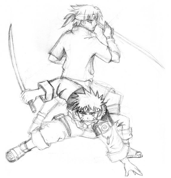 Нарисовать бой Наруто и Саске