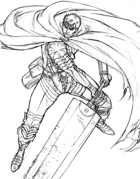 Гатс Берсерк карандашом