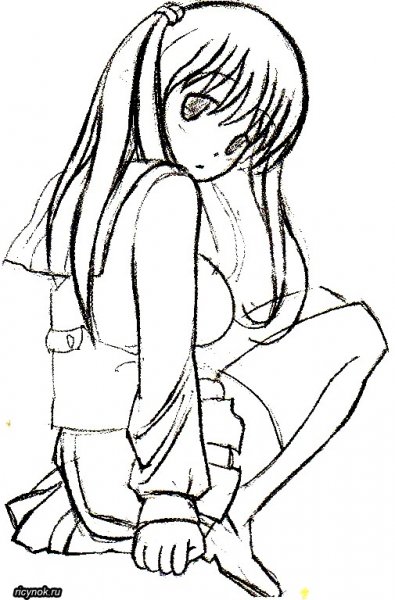 Сидящая девушка рисунок для срисовки