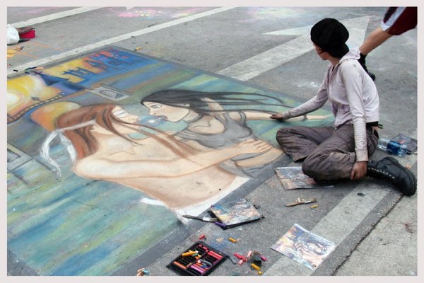 Рисунки на асфальте аниме