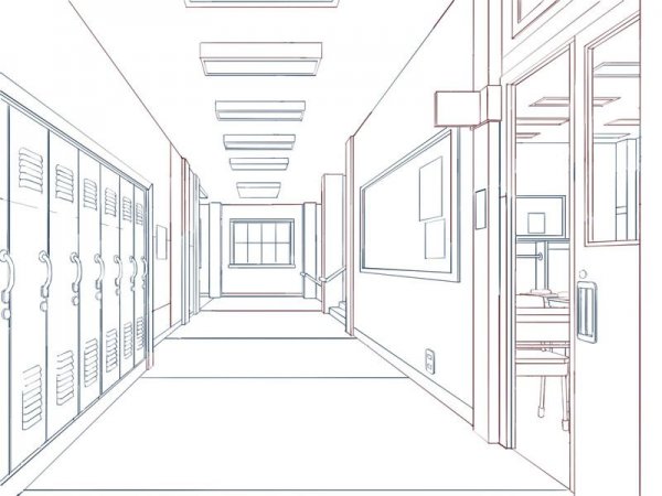 Перспектива школьного коридора