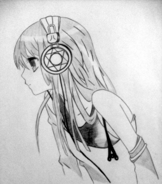 Аниме карандашом в наушниках