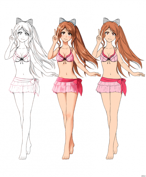 Аниме девушка в купальнике для срисовки