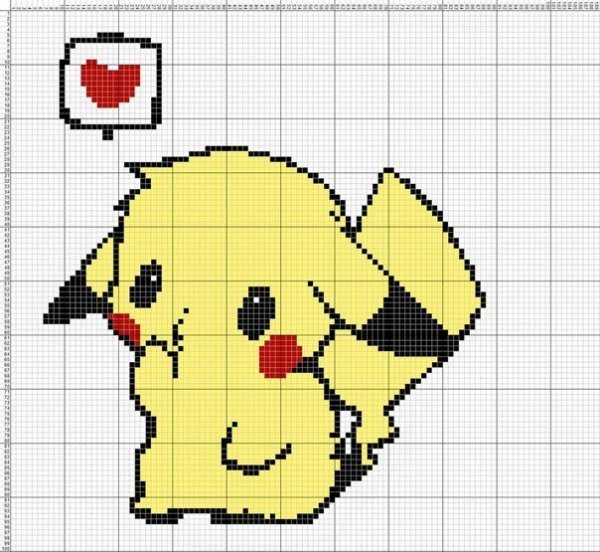 Пикачу по клеточкам в тетради