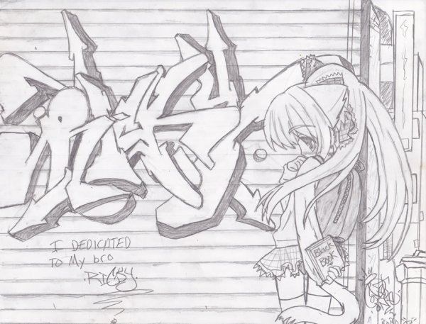 Граффити аниме карандашом