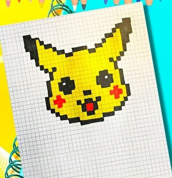 Рисунки по клеточкам в тетради Пикачу