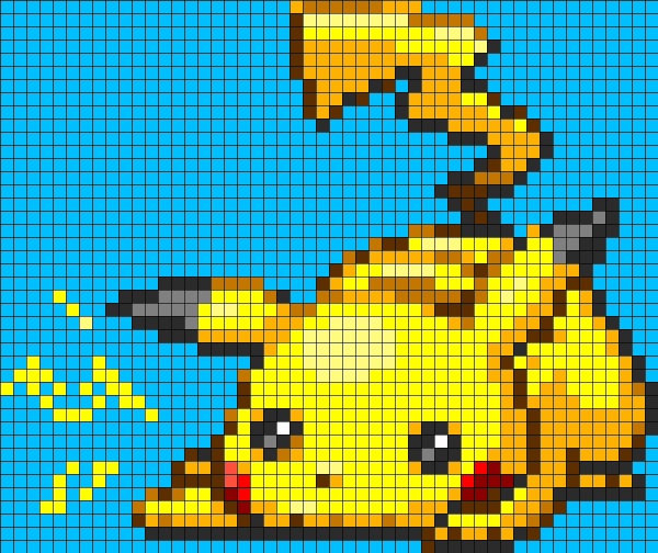 Рисование по клеткам Пикачу