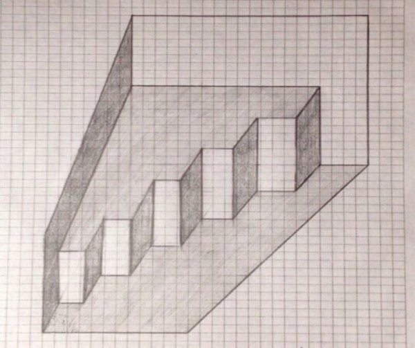 Объемные фигуры на листе в клетку