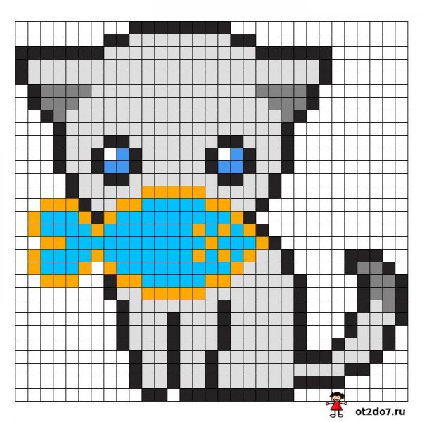 Котенок по клеточкам в тетради