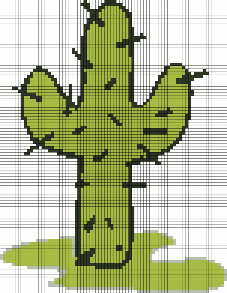 Кактус по клеточкам в тетради