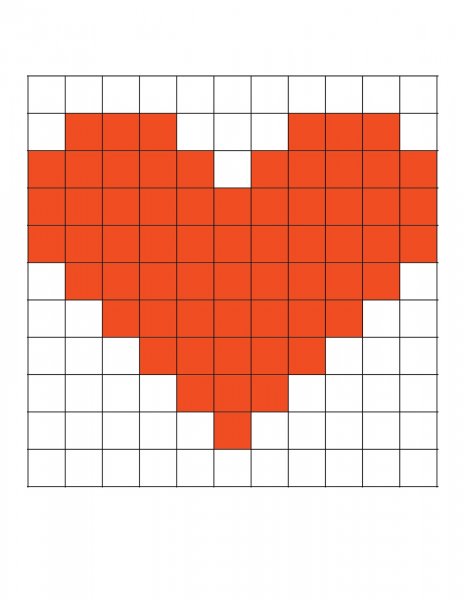 Сердечко по клеточкам в тетради