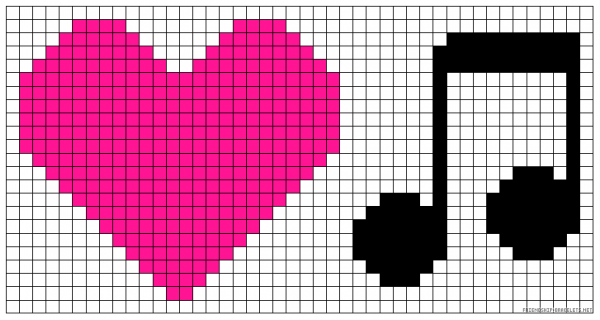 Сердечко по клеточкам в тетради
