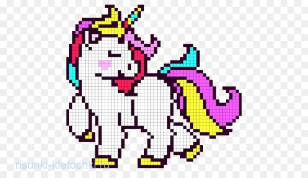 Единорог по клеточкам в тетради