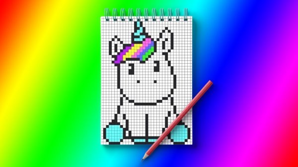 Рисование по клеточкам в тетради Единорог