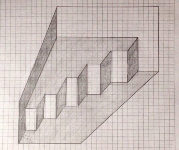 Объемные фигуры на листе в клетку
