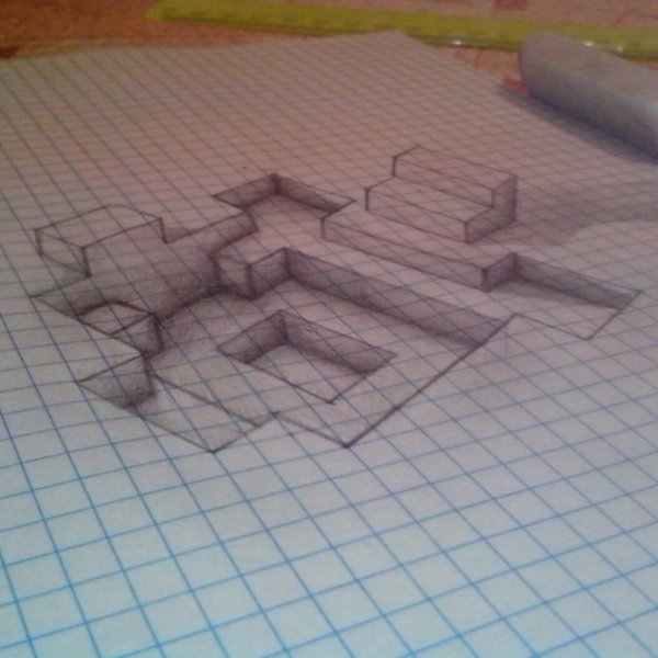 Объемные фигуры на листе в клетку