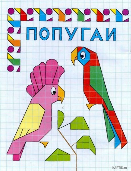 Рисование по клеточкам в тетради попугай