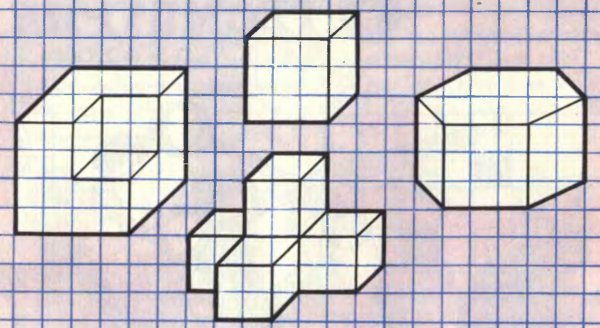 Объемные фигуры по клеточкам в тетради