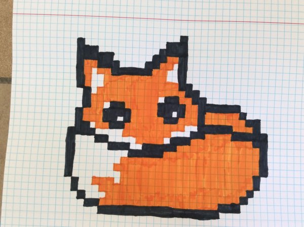 Лису по клеточкам в тетради