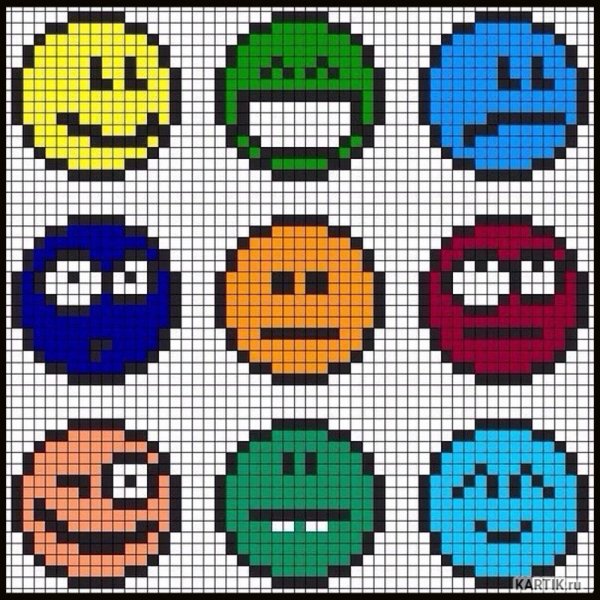 Рисование по клеточкам смайлики