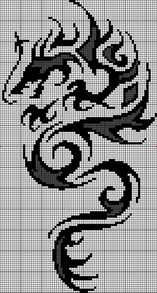 Монохромная вышивка крестом дракон