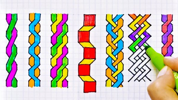 Косички по клеточкам в тетради